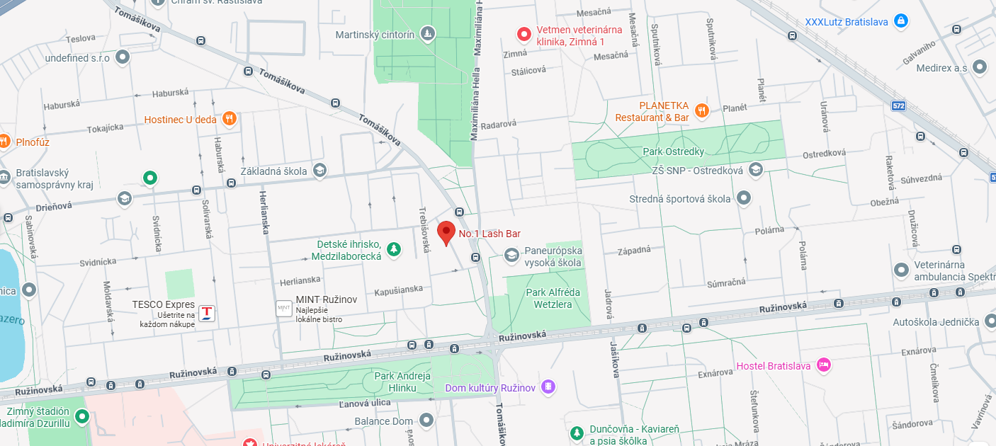 No.1 Lash Bar – mapa, Tomášikova 19, Bratislava